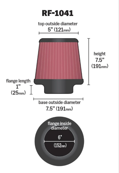 Filtro Cónico Universal K&N – 6" Pulgadas